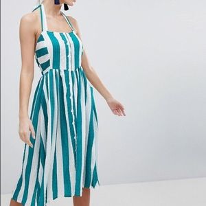 Boohoo green and white striped sundress